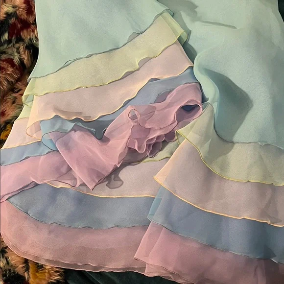 Aqua V-Neck Maxi Dress with Floral Waist Accent - Picture 10 of 11